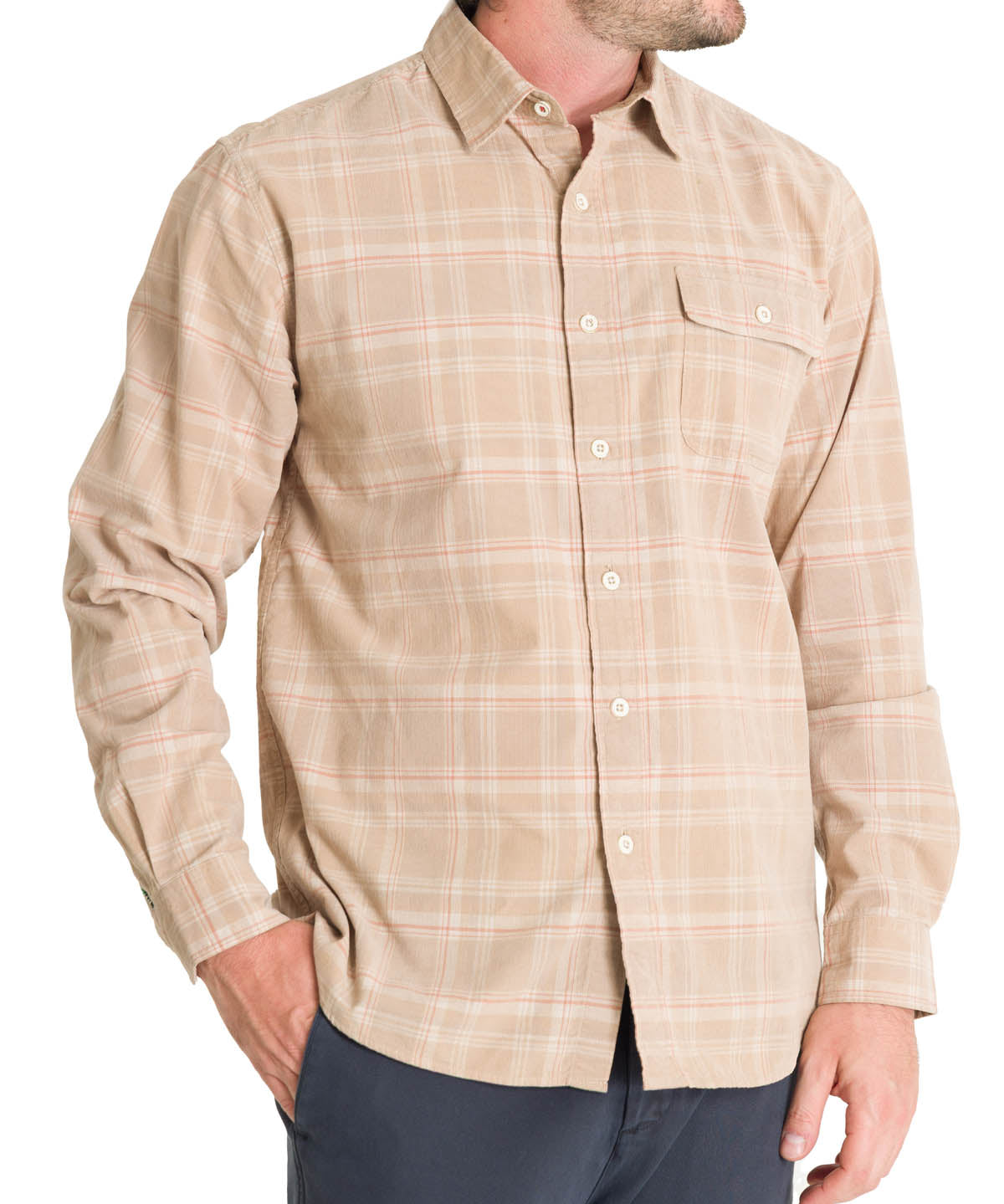 Camisa Algodón Orgánico Hombre Tartancord Beige Rockford
