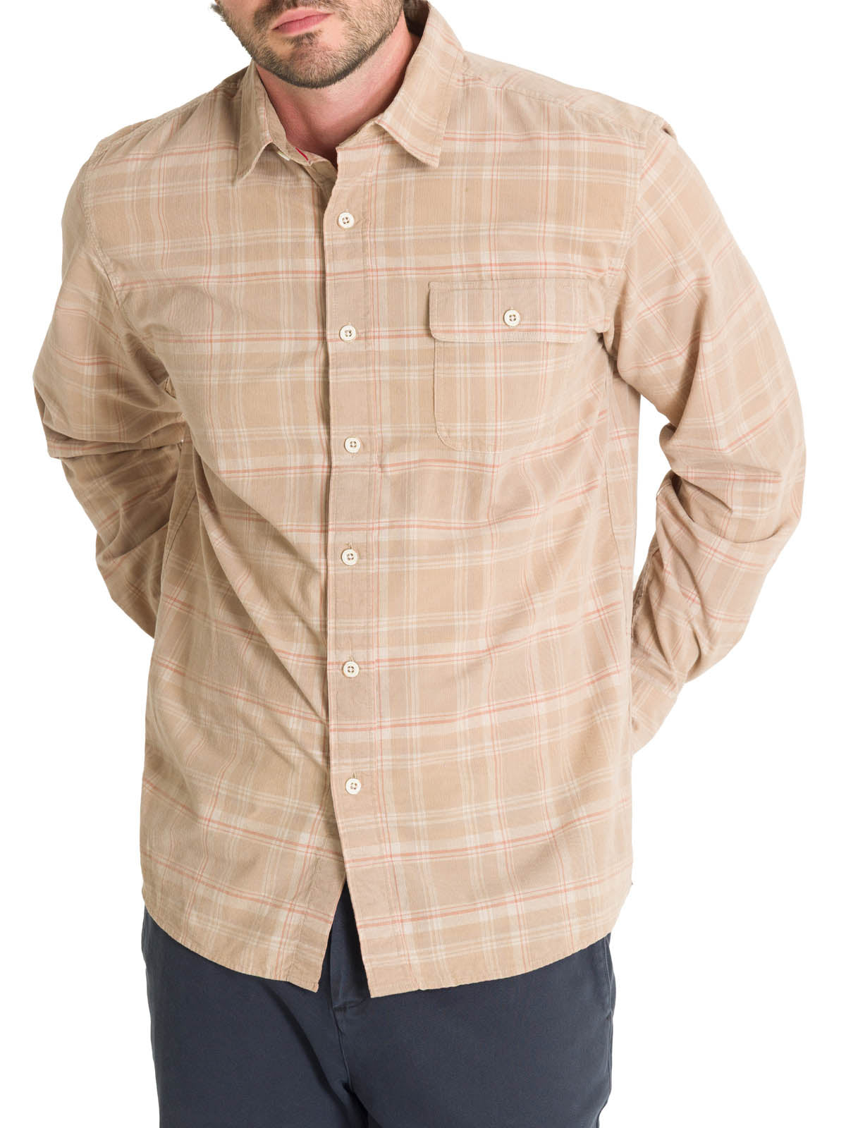 Camisa Algodón Orgánico Hombre Tartancord Beige Rockford