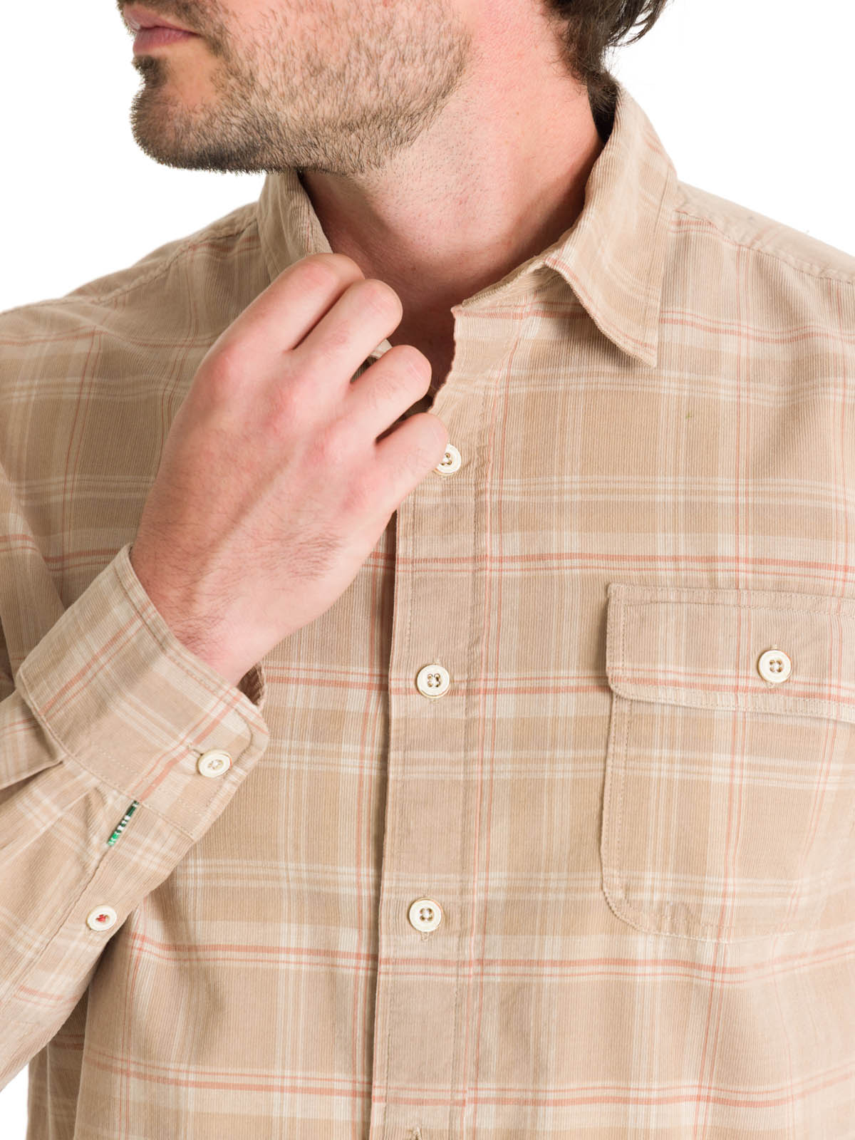 Camisa Algodón Orgánico Hombre Tartancord Beige Rockford