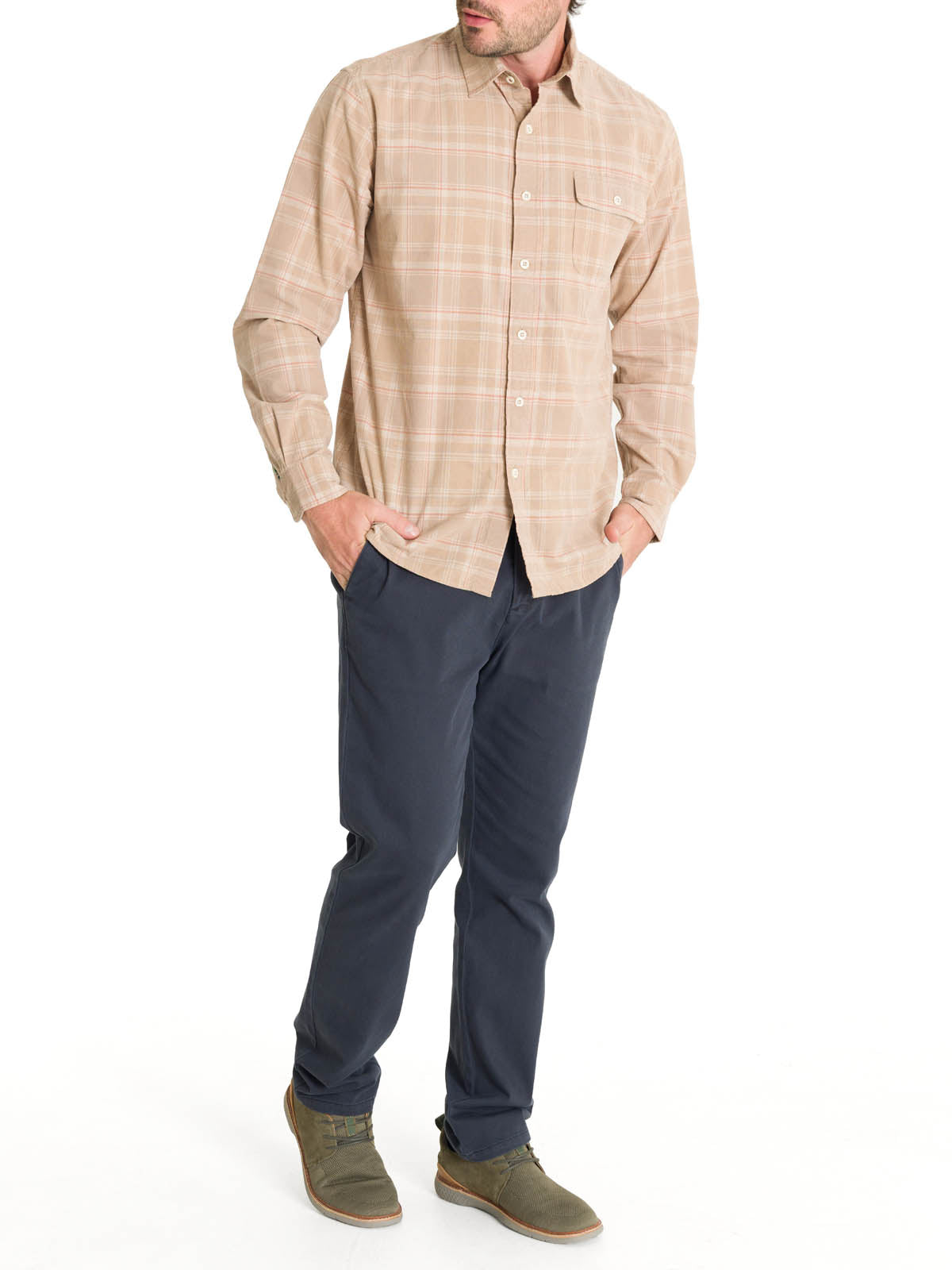 Camisa Algodón Orgánico Hombre Tartancord Beige Rockford