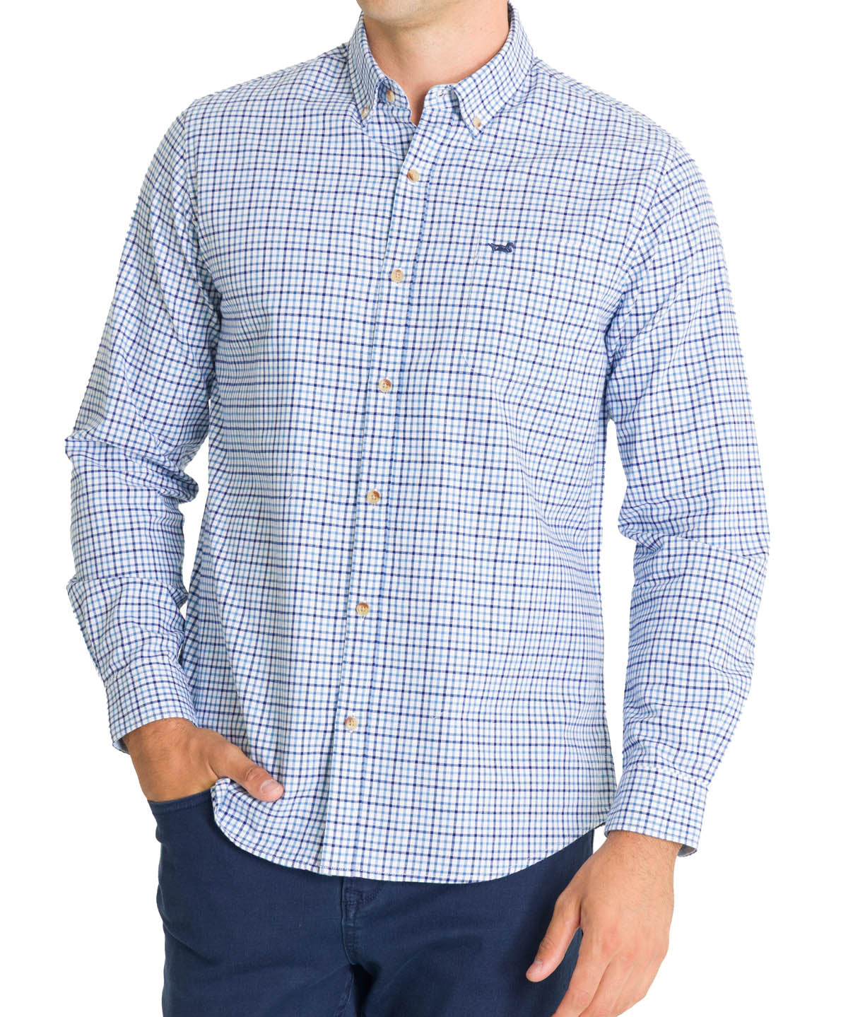 Camisa Algodón Orgánico Hombre Viyellabut Azul Rockford