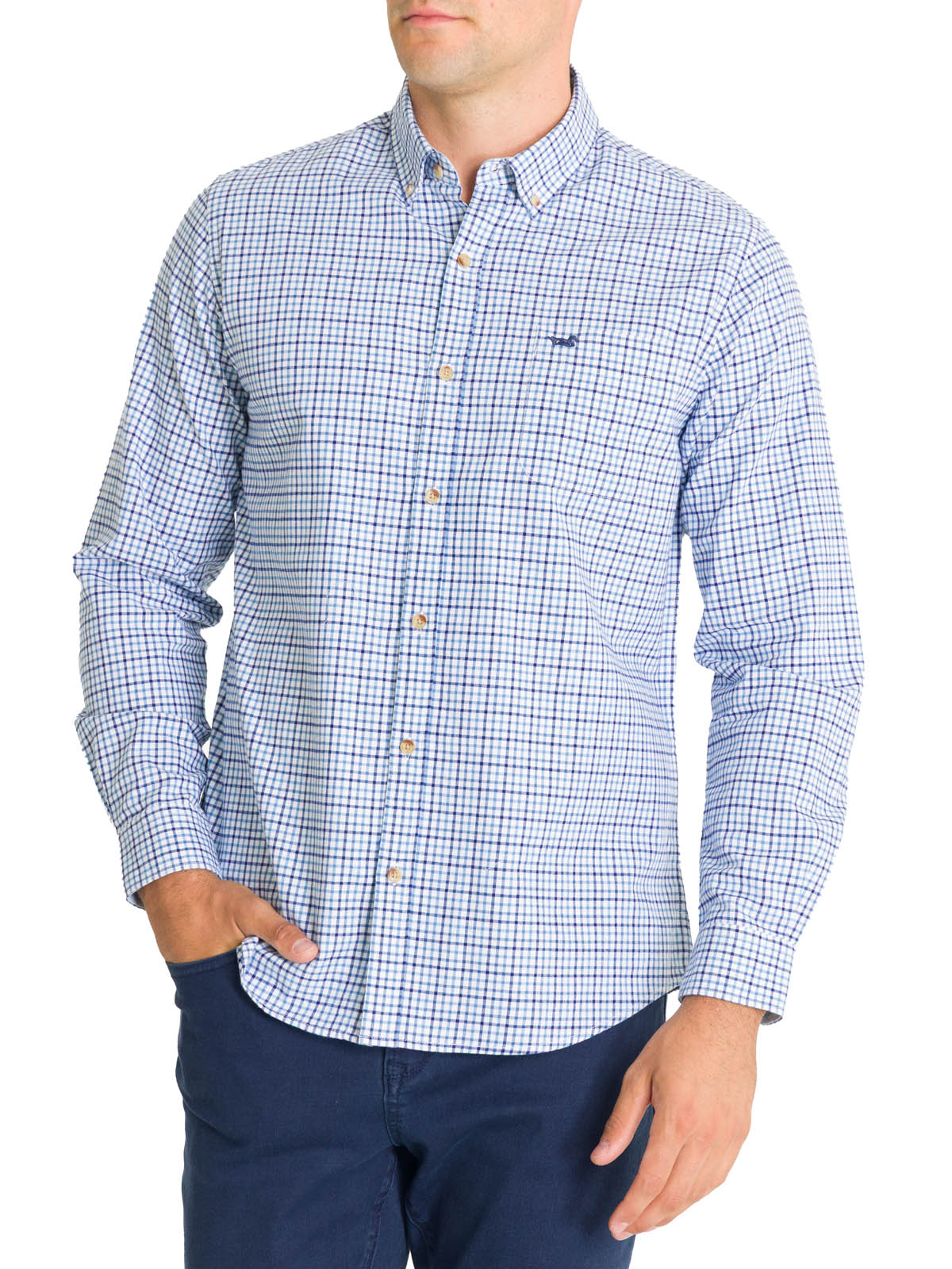 Camisa Algodón Orgánico Hombre Viyellabut Azul Rockford