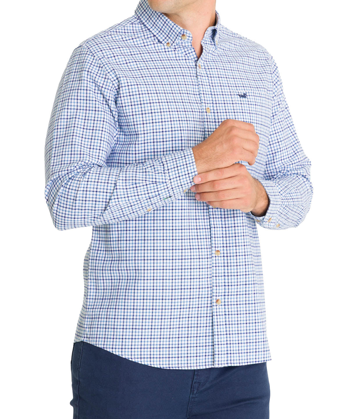 Camisa Algodón Orgánico Hombre Viyellabut Azul Rockford