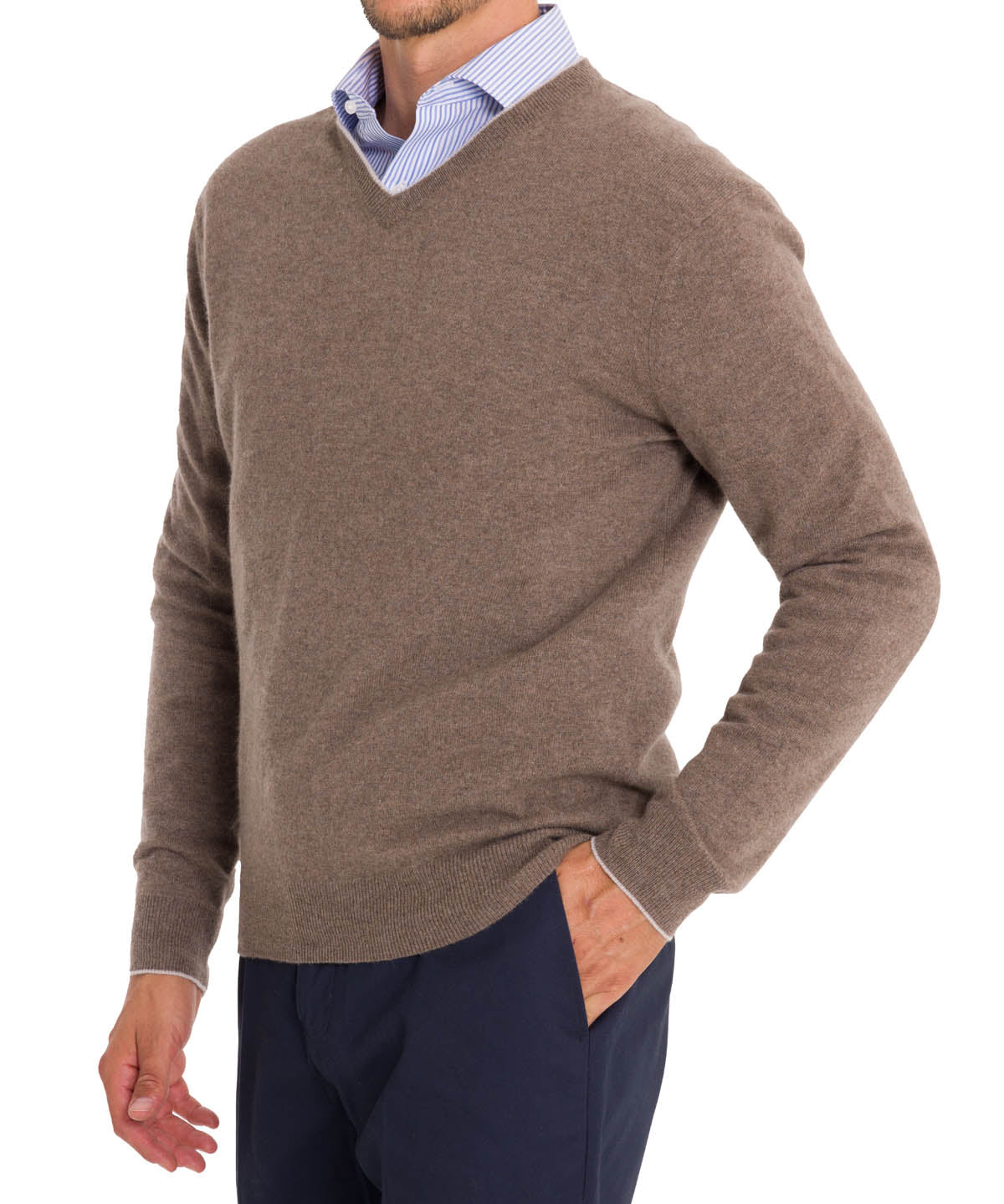 Sweater Cashmere Hombre Cash V Café Rockford