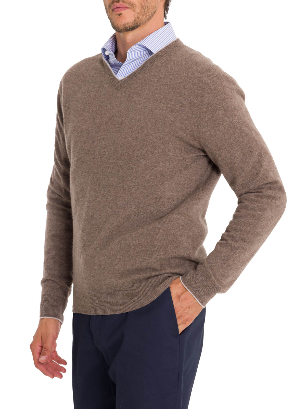 Sweater Cashmere Hombre Cash V Café Rockford