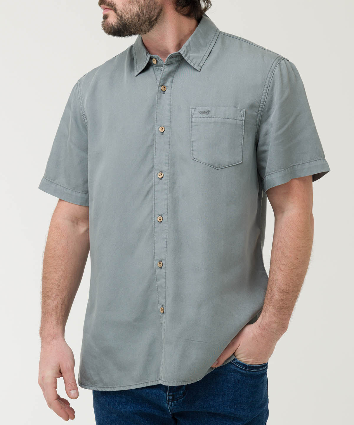 Camisa Tencel Hombre Verde Rockford