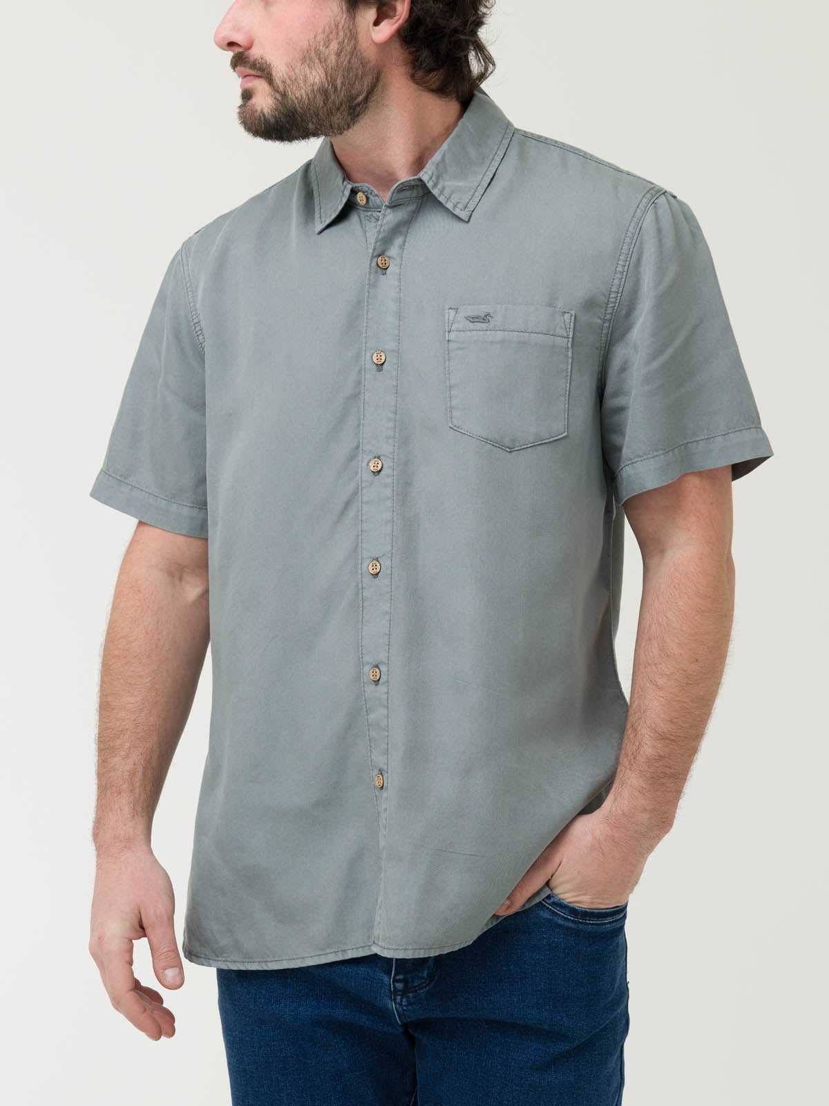 Camisa Tencel Hombre Verde Rockford