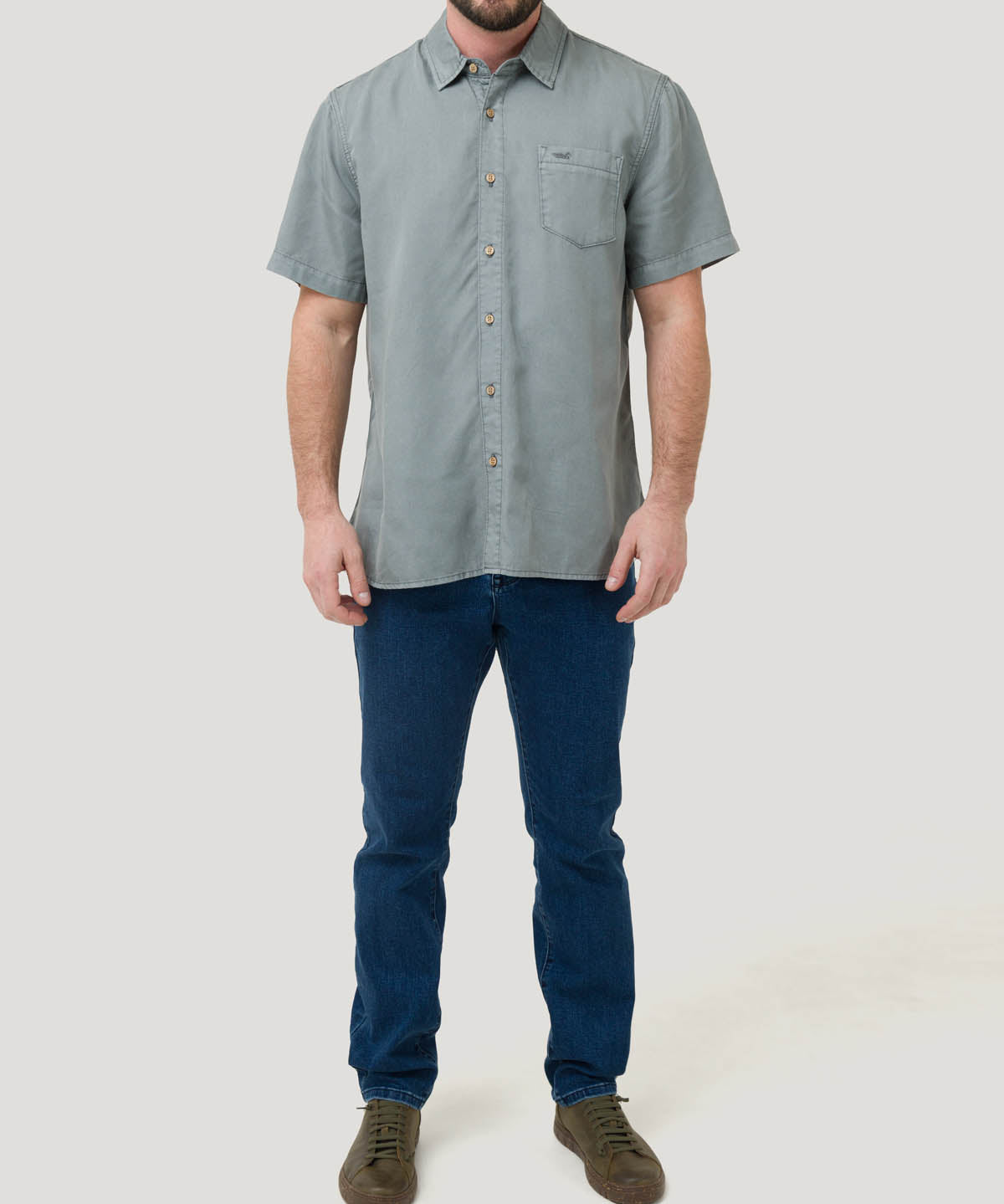 Camisa Tencel Hombre Verde Rockford