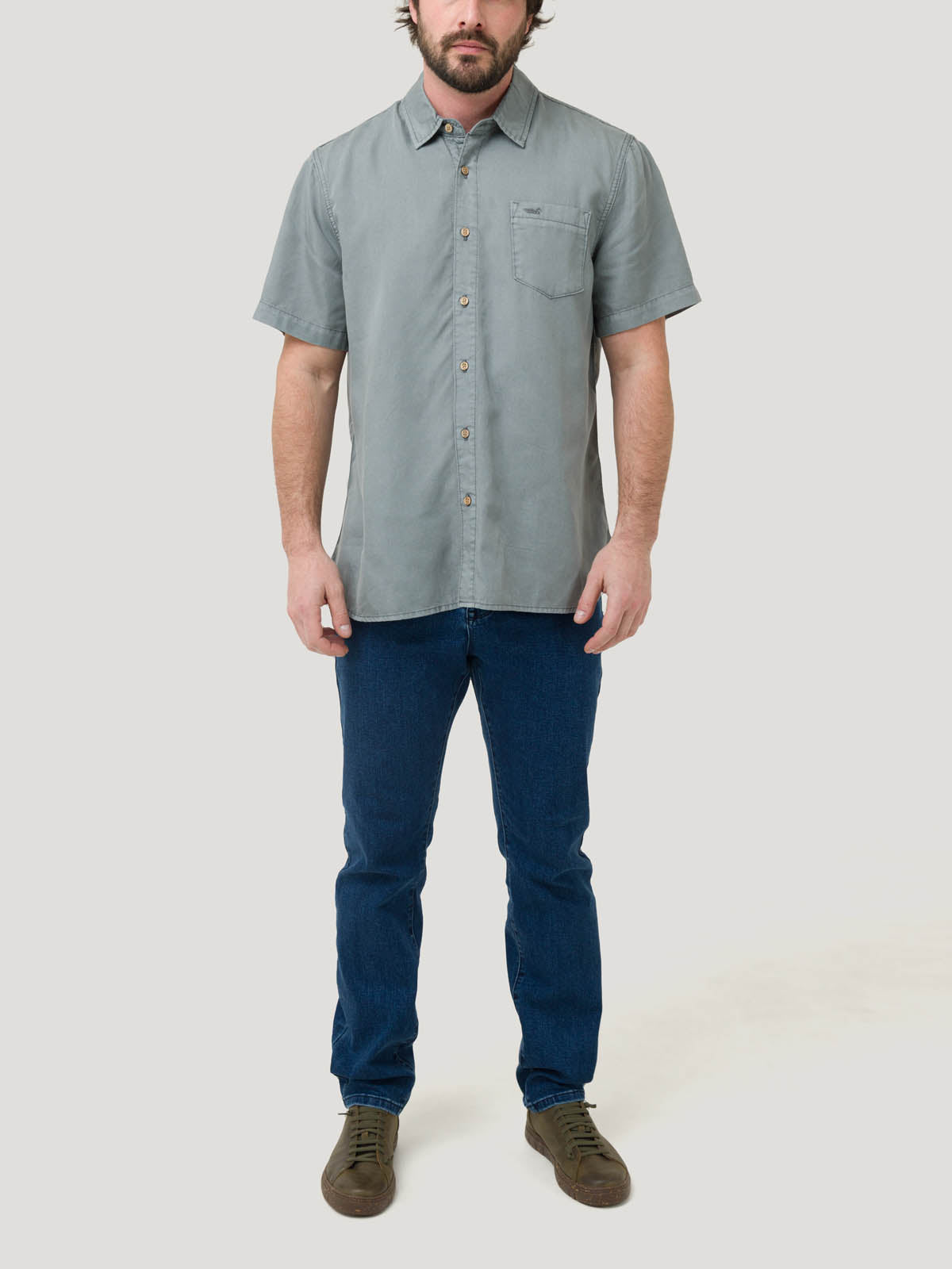 Camisa Tencel Hombre Verde Rockford