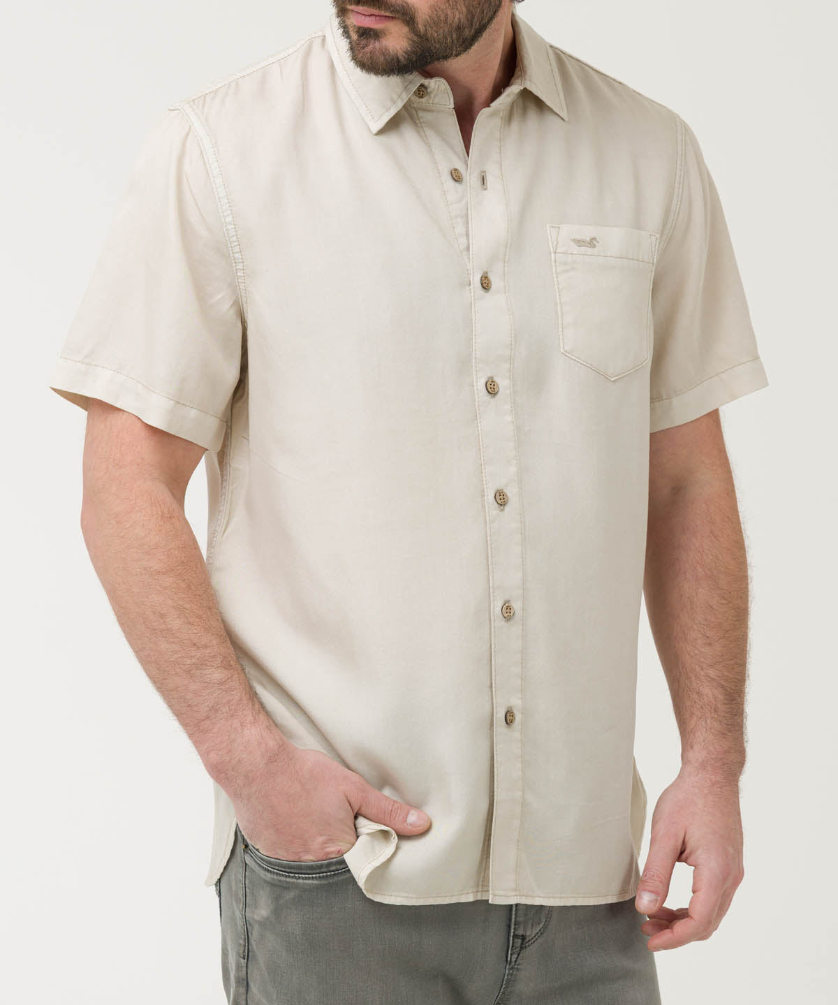 Camisa Tencel Hombre Beige Rockford