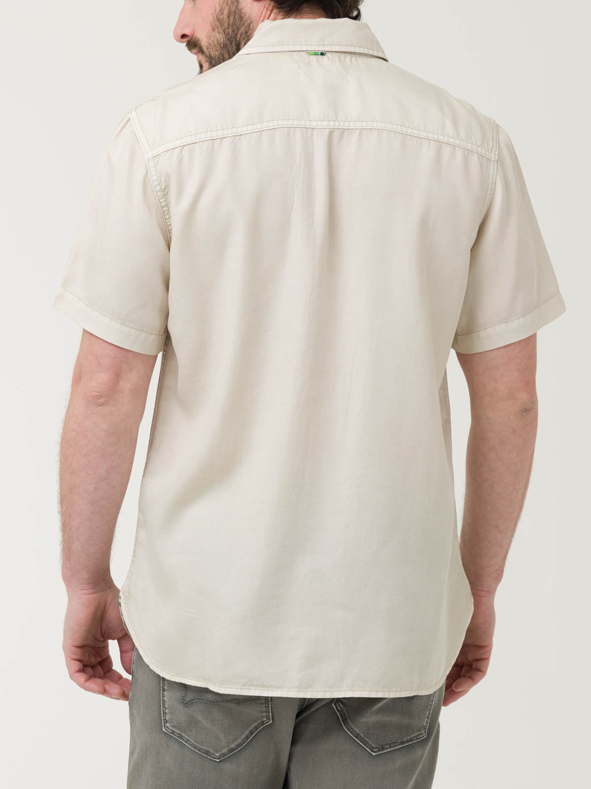 Camisa Tencel Hombre Beige Rockford