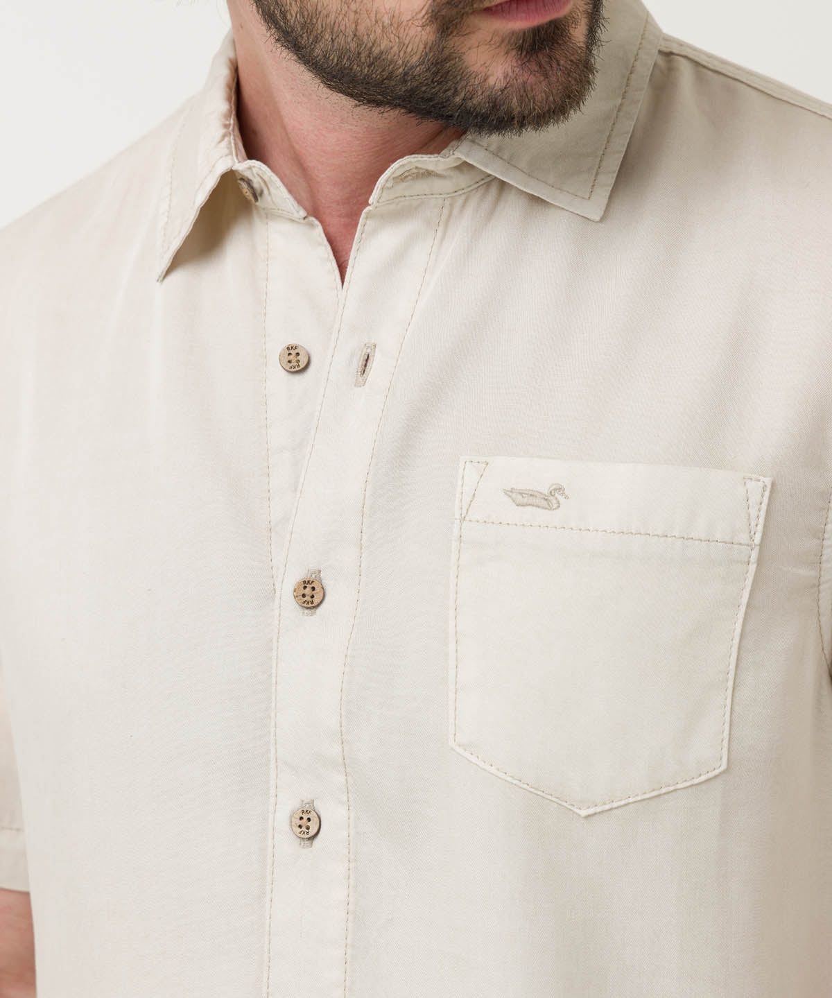 Camisa Tencel Hombre Beige Rockford