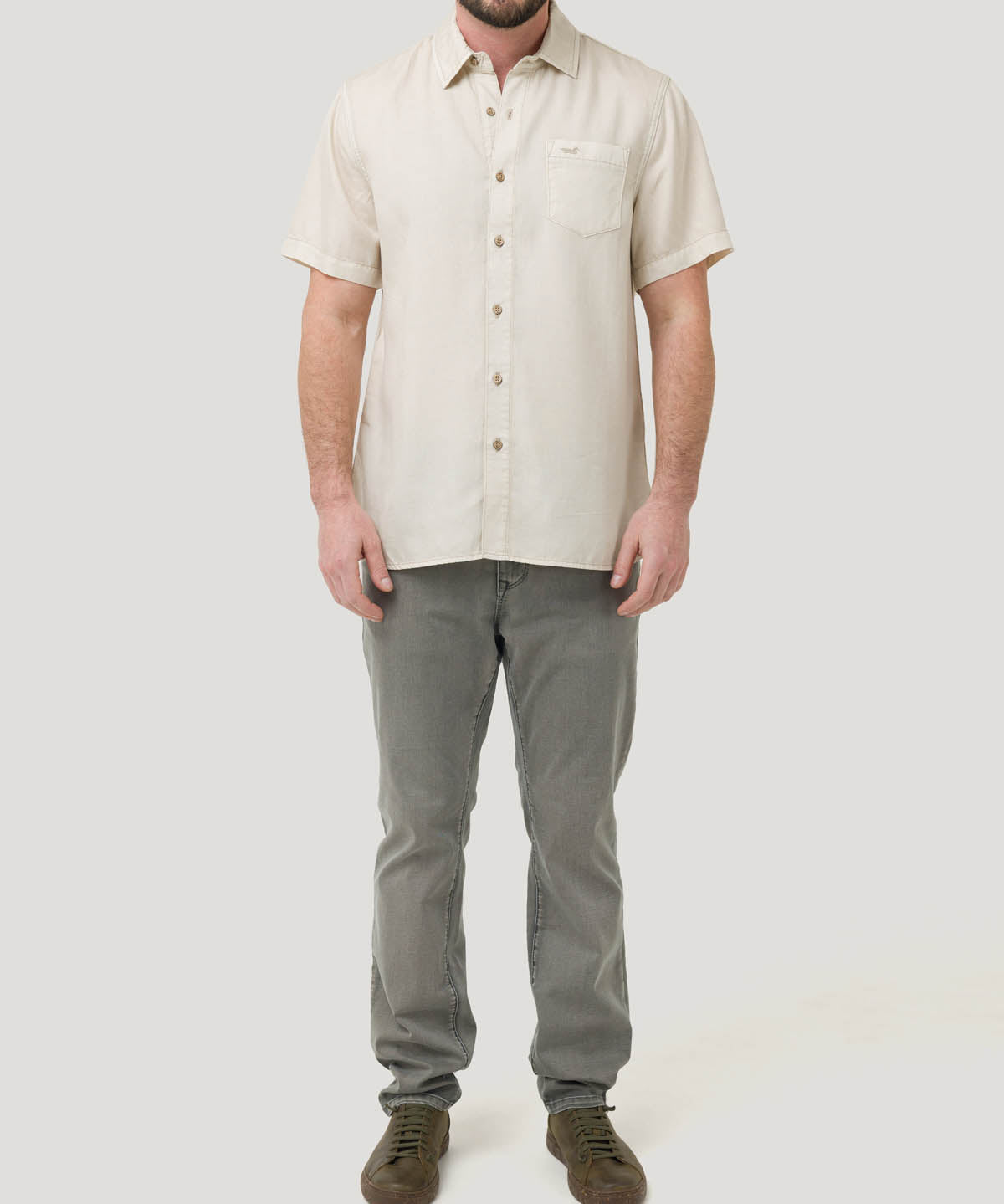 Camisa Tencel Hombre Beige Rockford