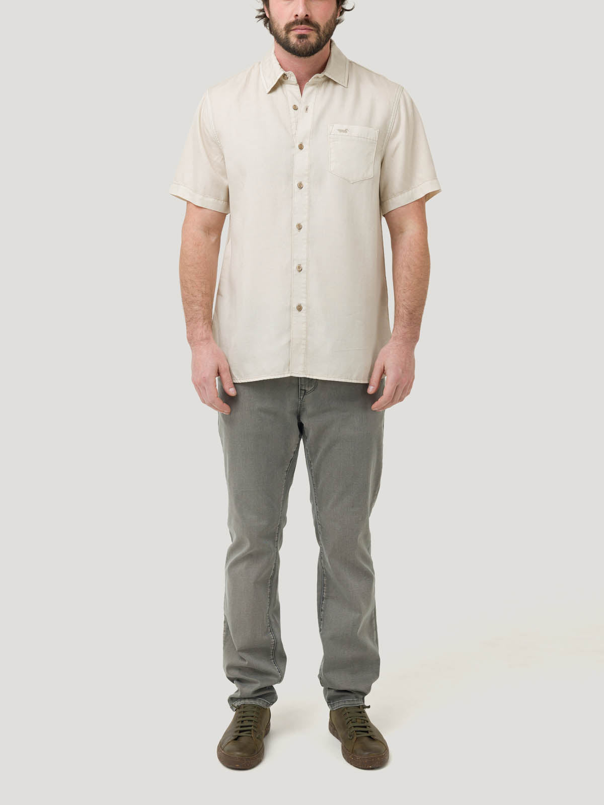 Camisa Tencel Hombre Beige Rockford