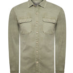 Camisa Algodón Hombre Denim Verde Rockford