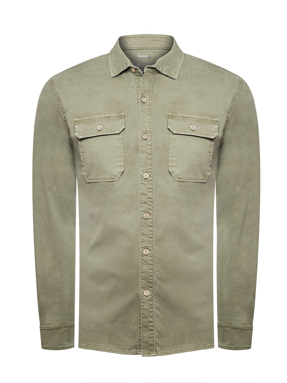 Camisa Algodón Hombre Denim Verde Rockford