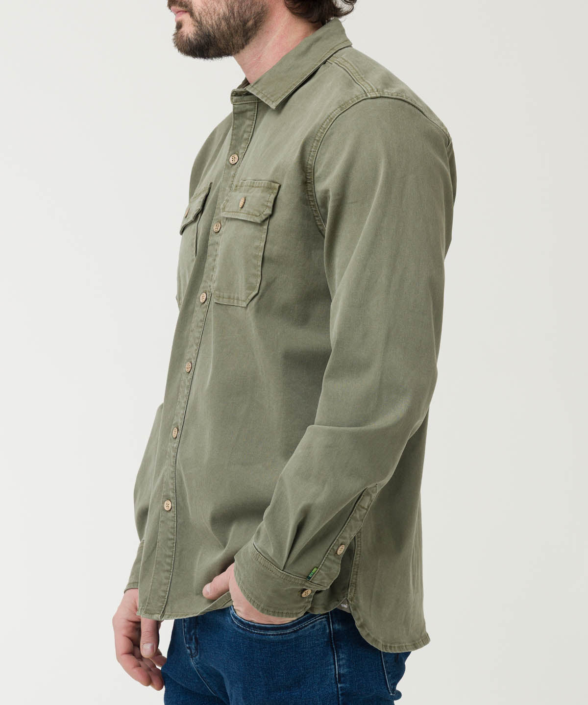 Camisa Algodón Hombre Denim Verde Rockford