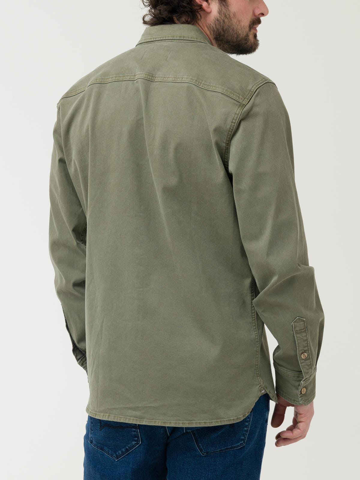 Camisa Algodón Hombre Denim Verde Rockford