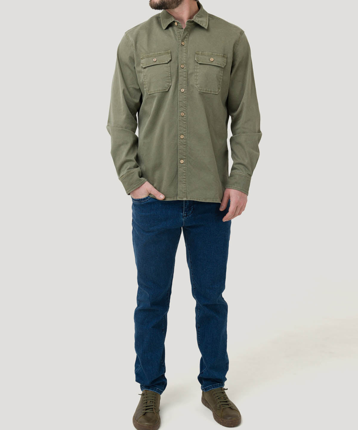 Camisa Algodón Hombre Denim Verde Rockford