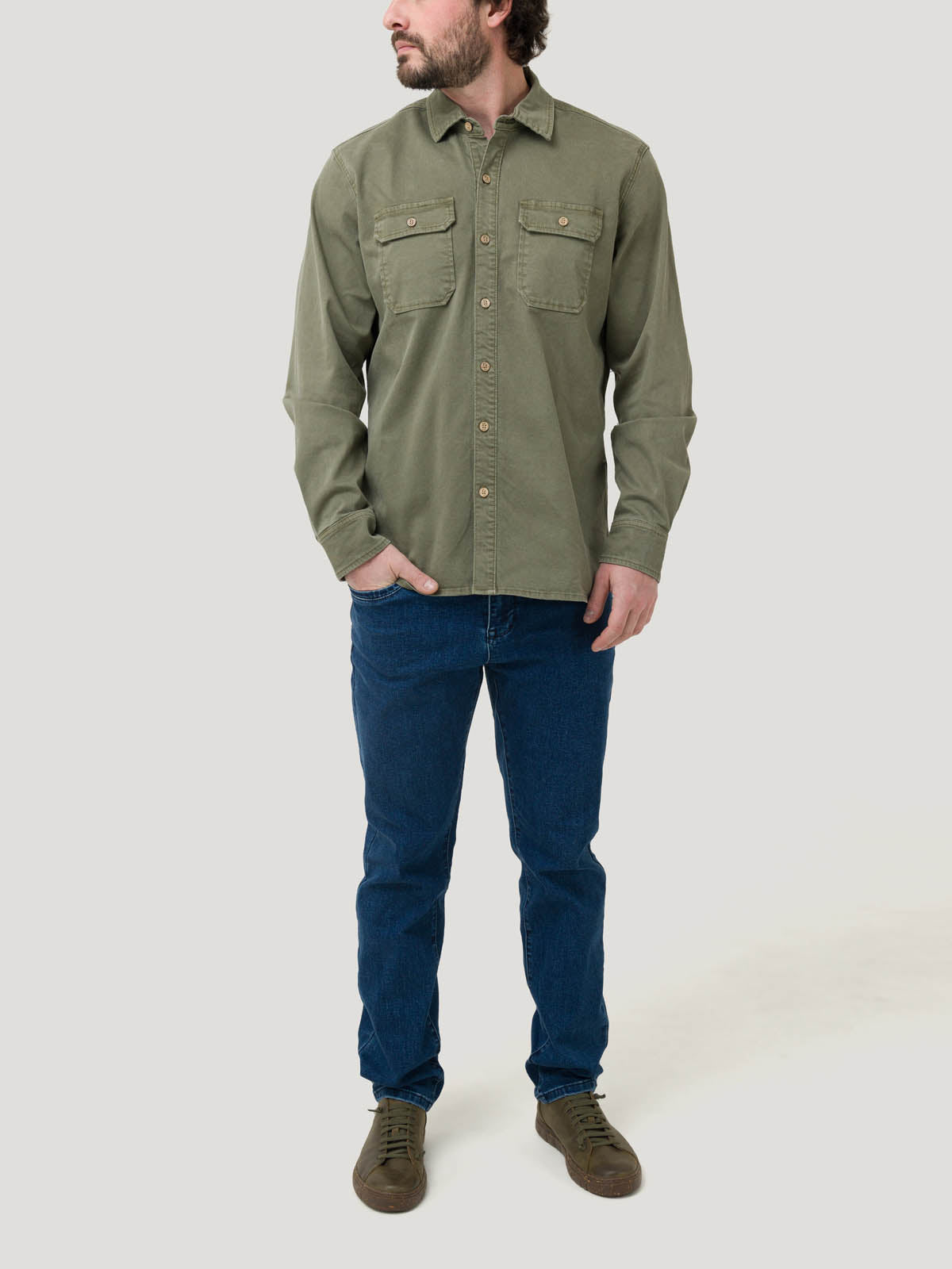 Camisa Algodón Hombre Denim Verde Rockford