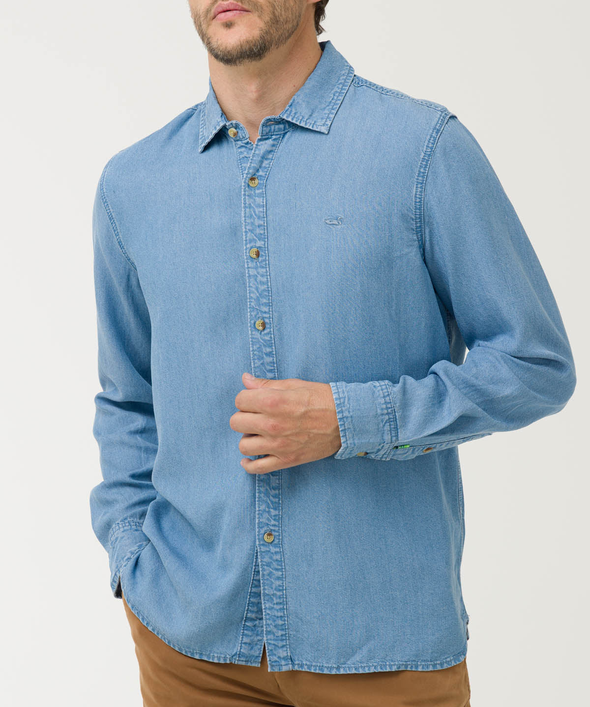 Camisa Tencel Hombre Azul Rockford