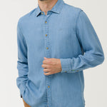Camisa Tencel Hombre Azul Rockford