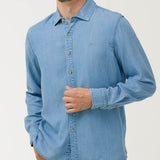 Camisa Tencel Hombre Azul Rockford