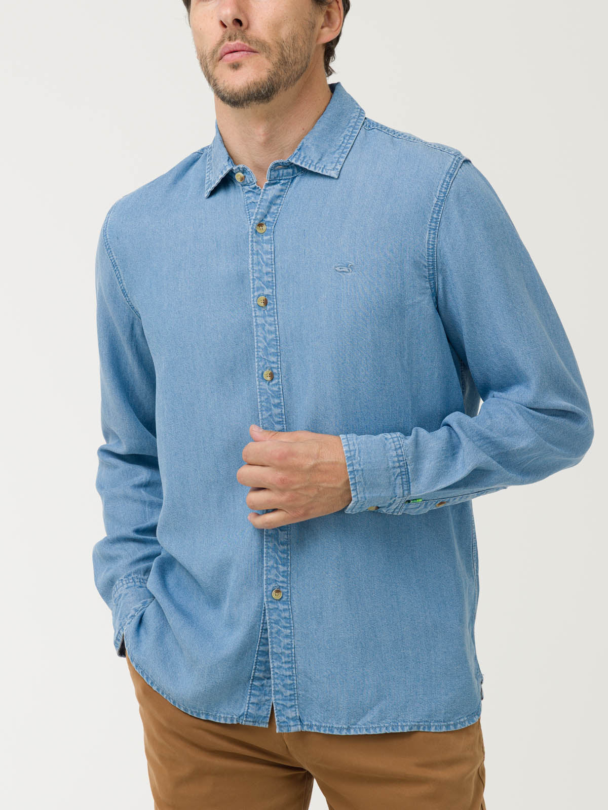 Camisa Tencel Hombre Azul Rockford