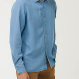 Camisa Tencel Hombre Azul Rockford