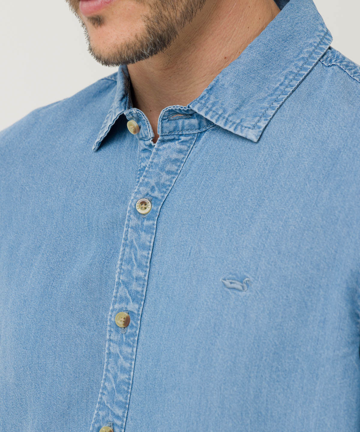 Camisa Tencel Hombre Azul Rockford
