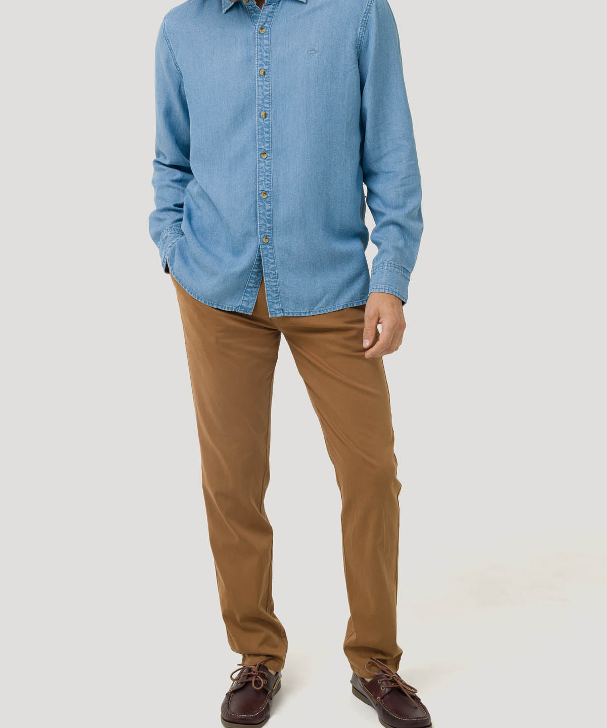 Camisa Tencel Hombre Azul Rockford