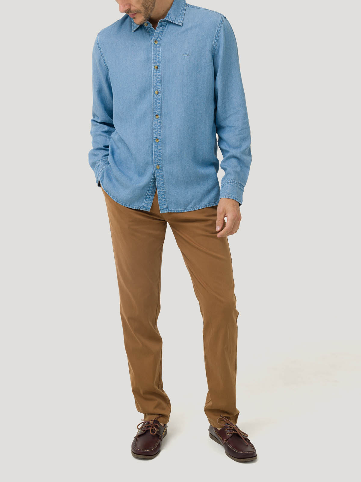 Camisa Tencel Hombre Azul Rockford