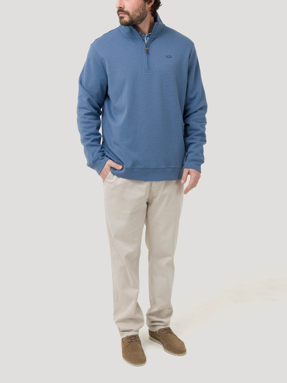Polerón Algodón Pima Hombre Rimistripe Azul Rockford