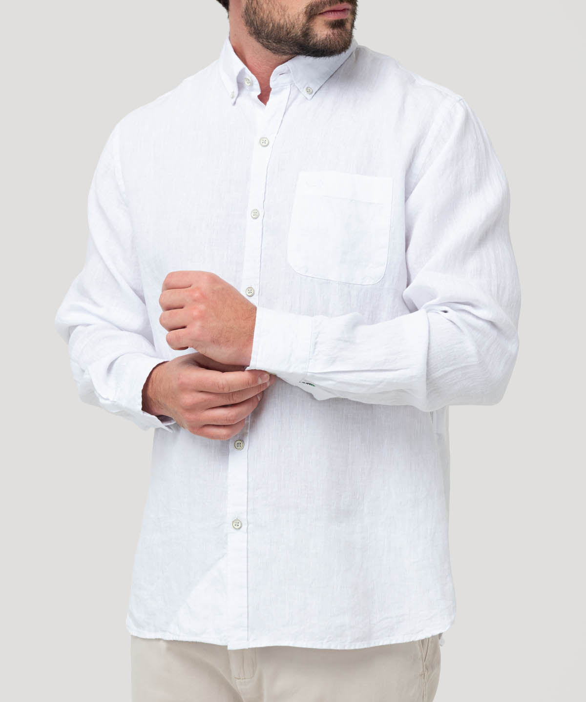 Camisa Lino Orgánico Hombre Linentex Blanco Rockford