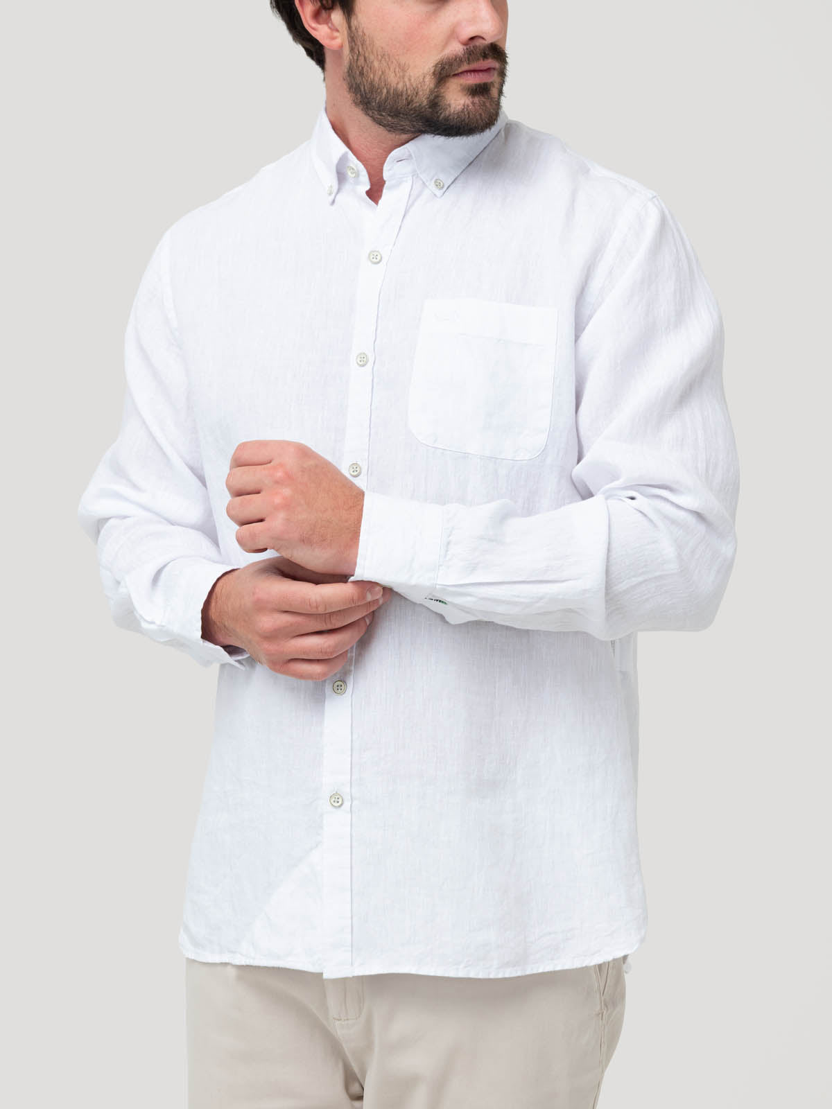 Camisa Lino Orgánico Hombre Linentex Blanco Rockford