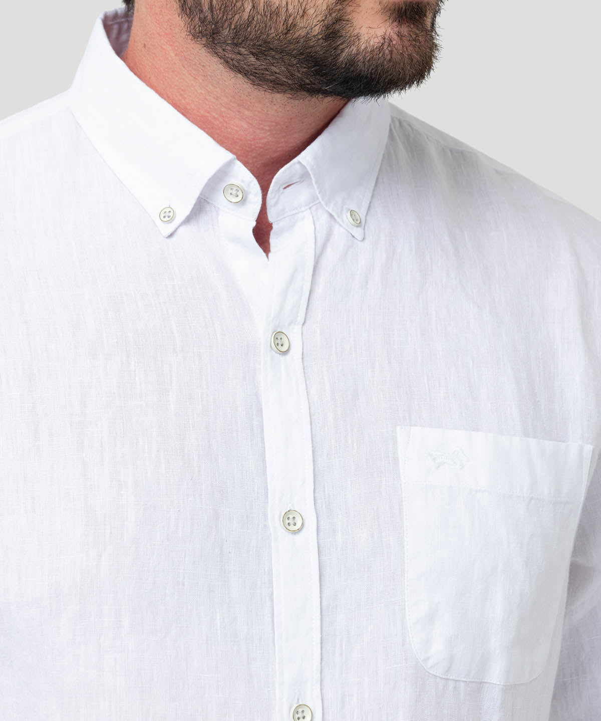 Camisa Lino Orgánico Hombre Linentex Blanco Rockford
