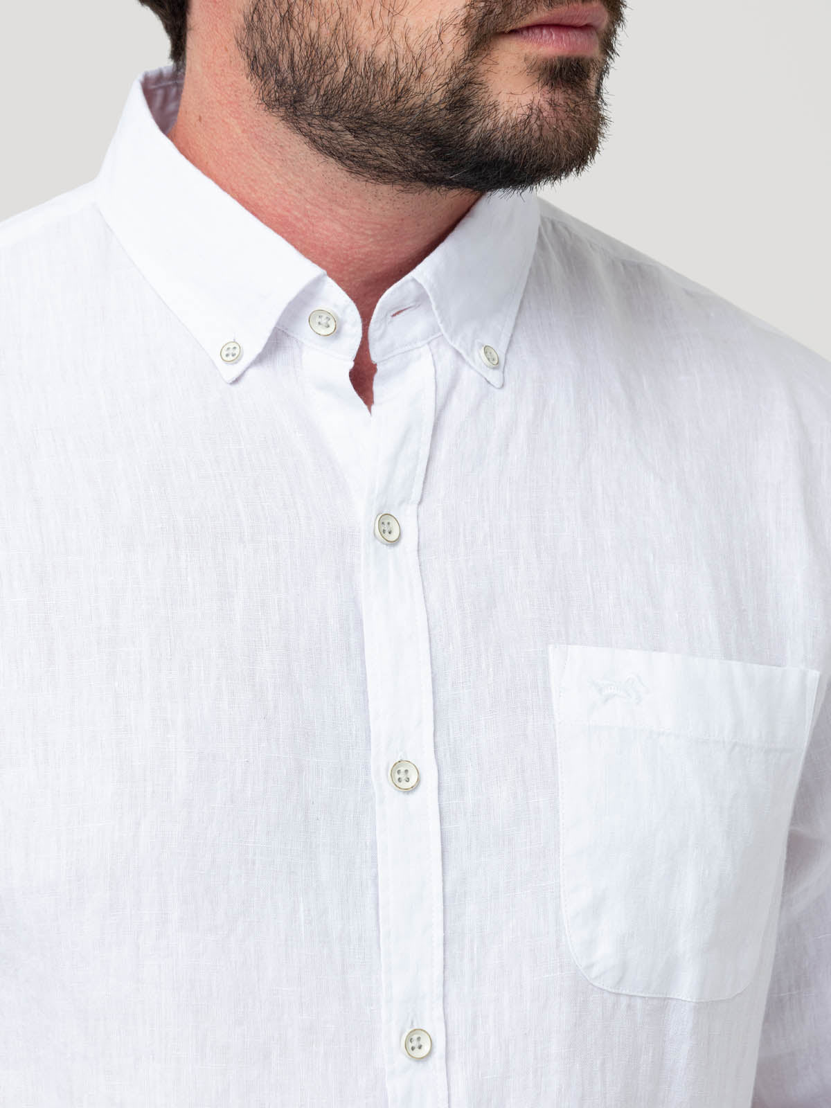 Camisa Lino Orgánico Hombre Linentex Blanco Rockford