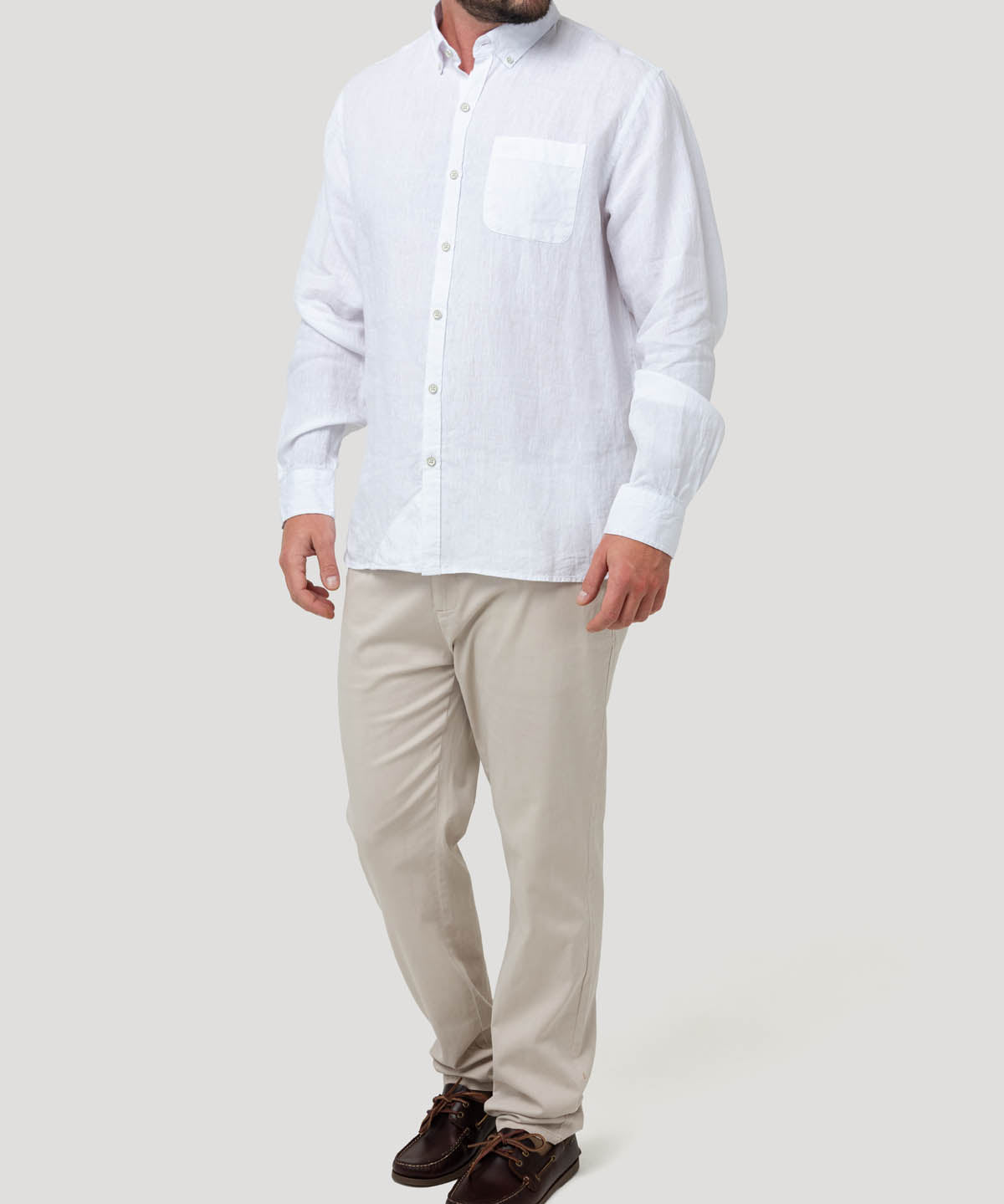 Camisa Lino Orgánico Hombre Linentex Blanco Rockford
