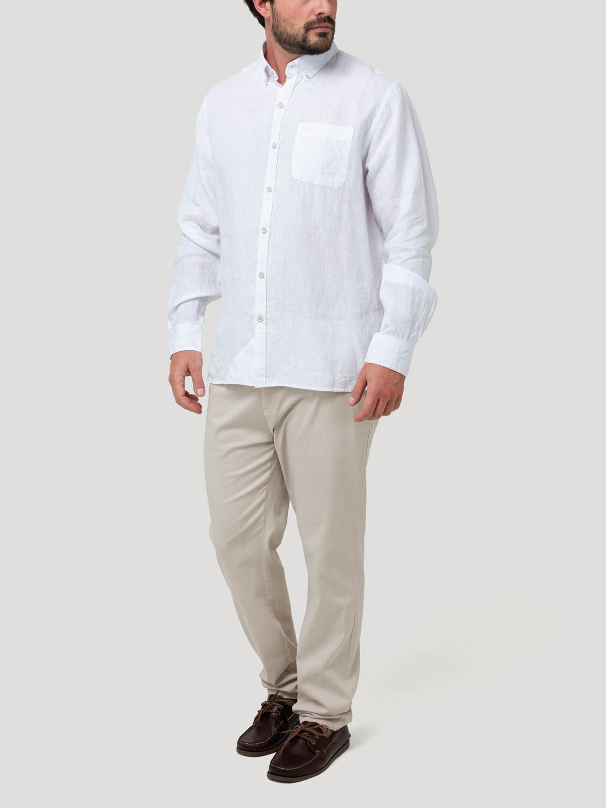 Camisa Lino Orgánico Hombre Linentex Blanco Rockford
