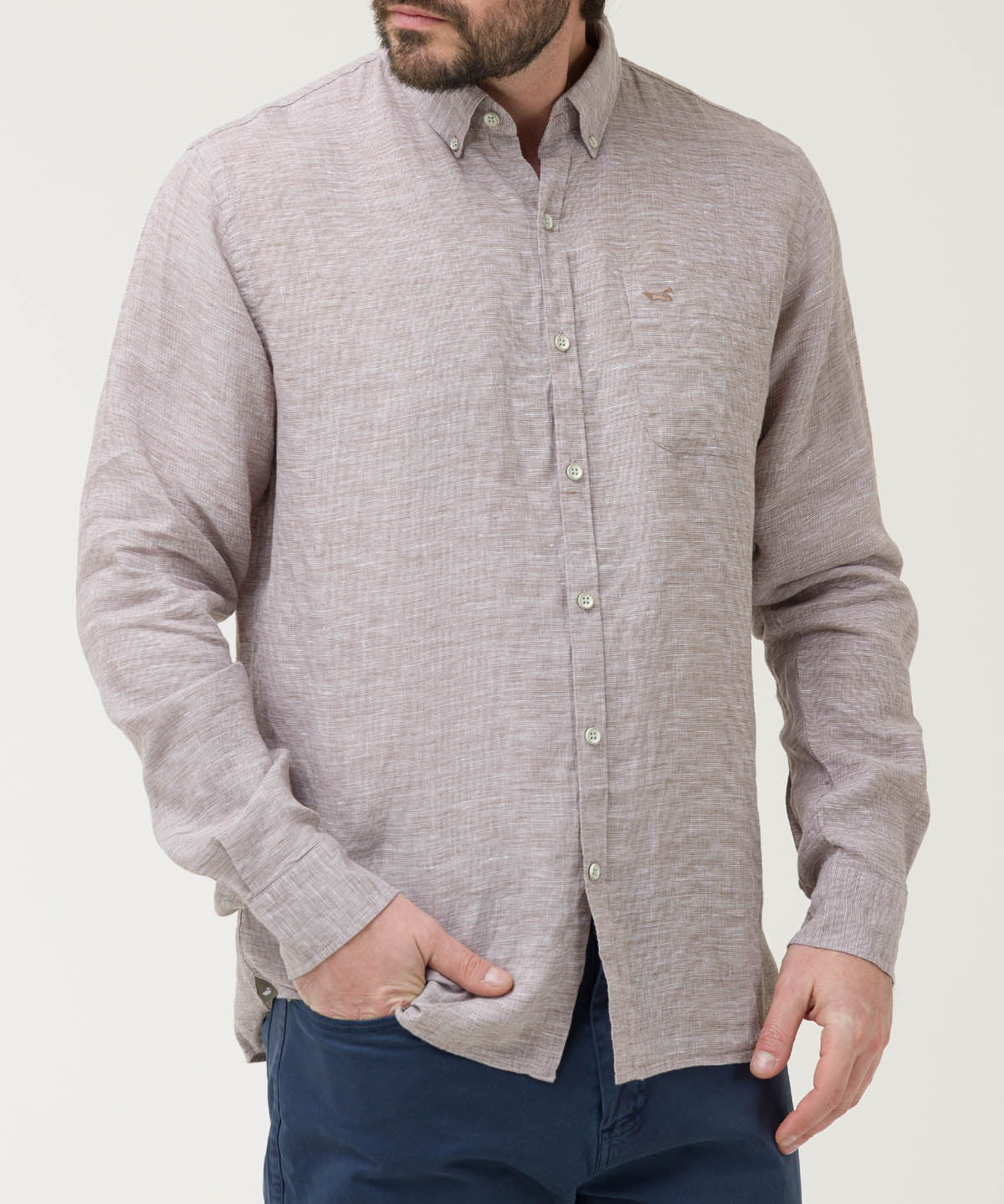 Camisa Lino Orgánico Hombre Linentex Café Rockford