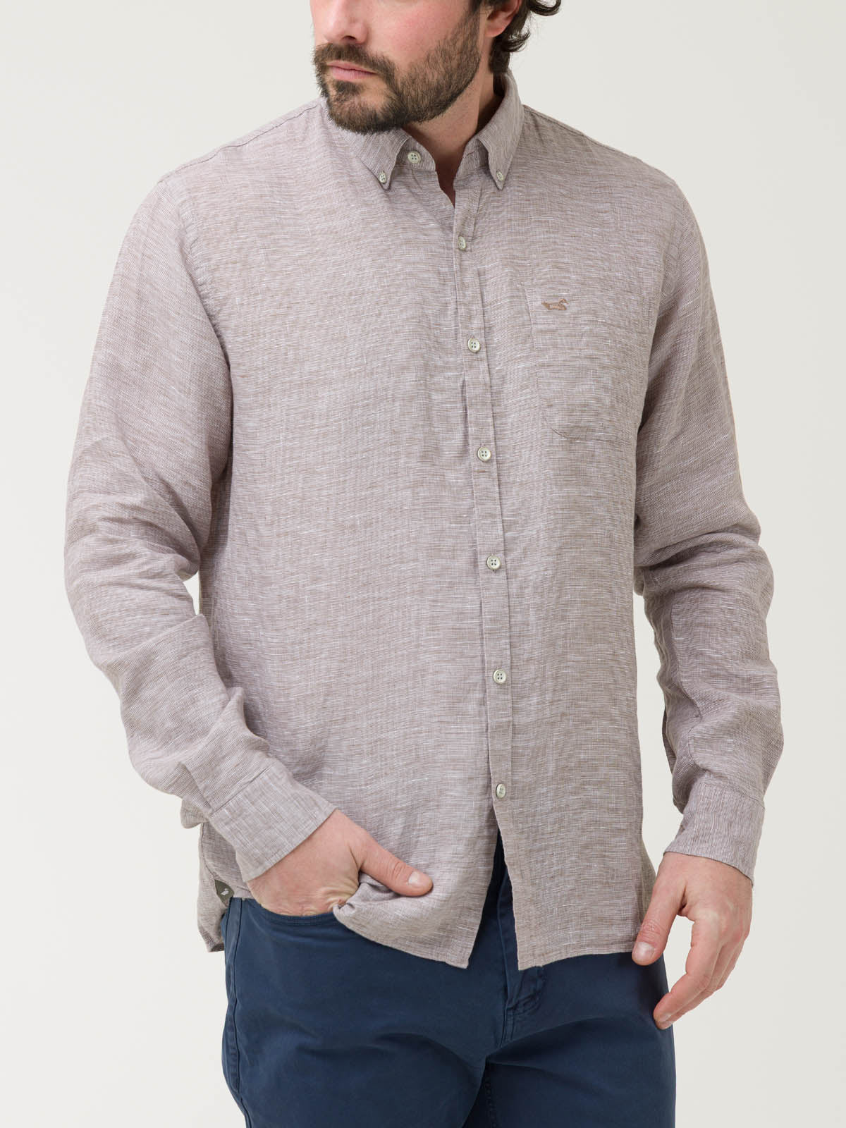 Camisa Lino Orgánico Hombre Linentex Café Rockford