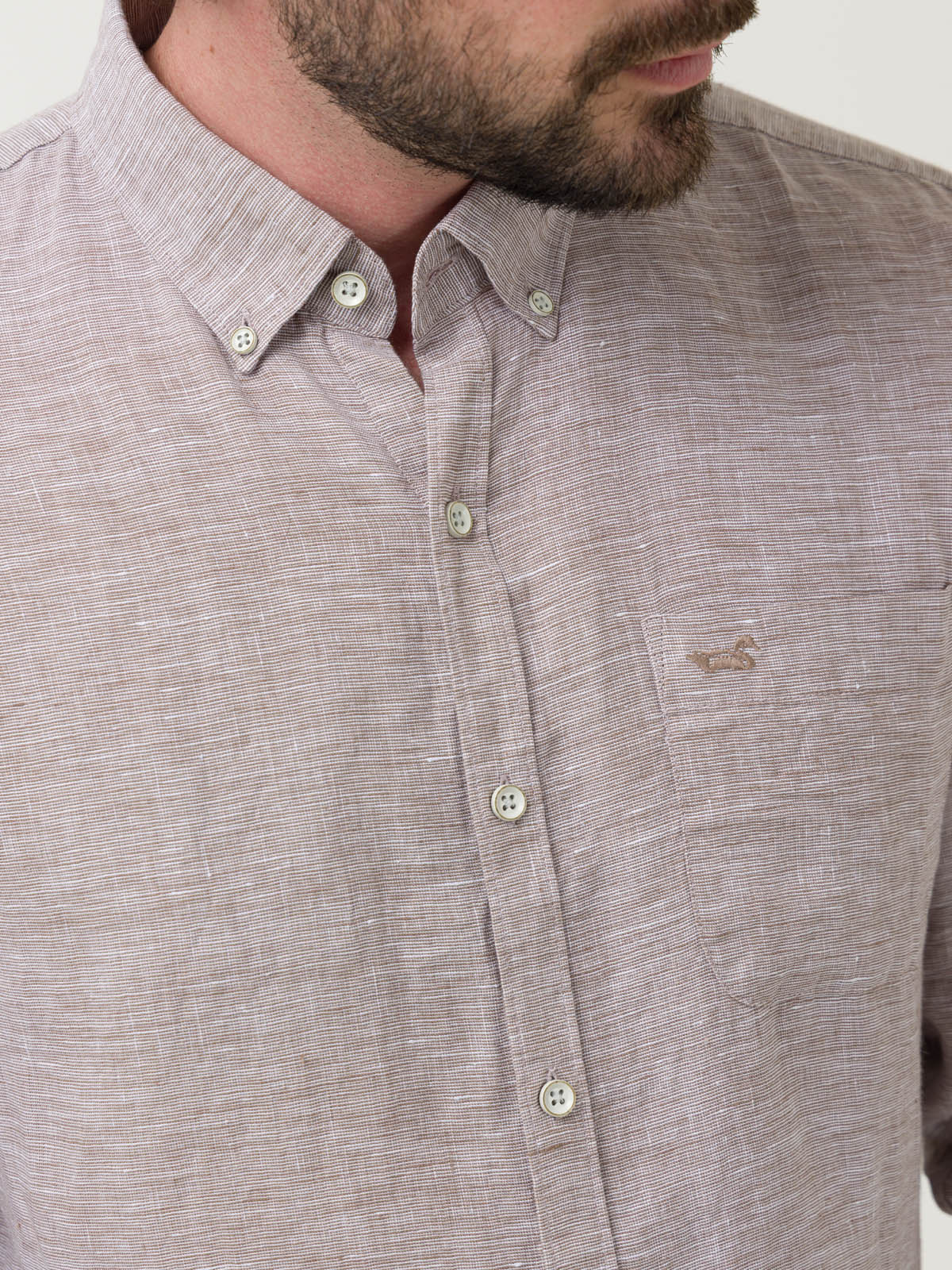 Camisa Lino Orgánico Hombre Linentex Café Rockford