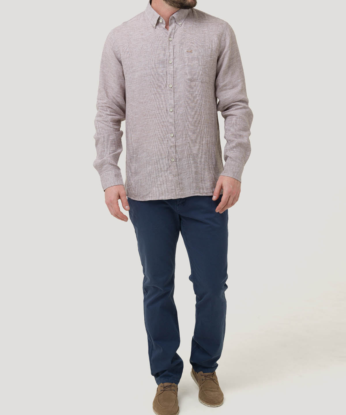 Camisa Lino Orgánico Hombre Linentex Café Rockford