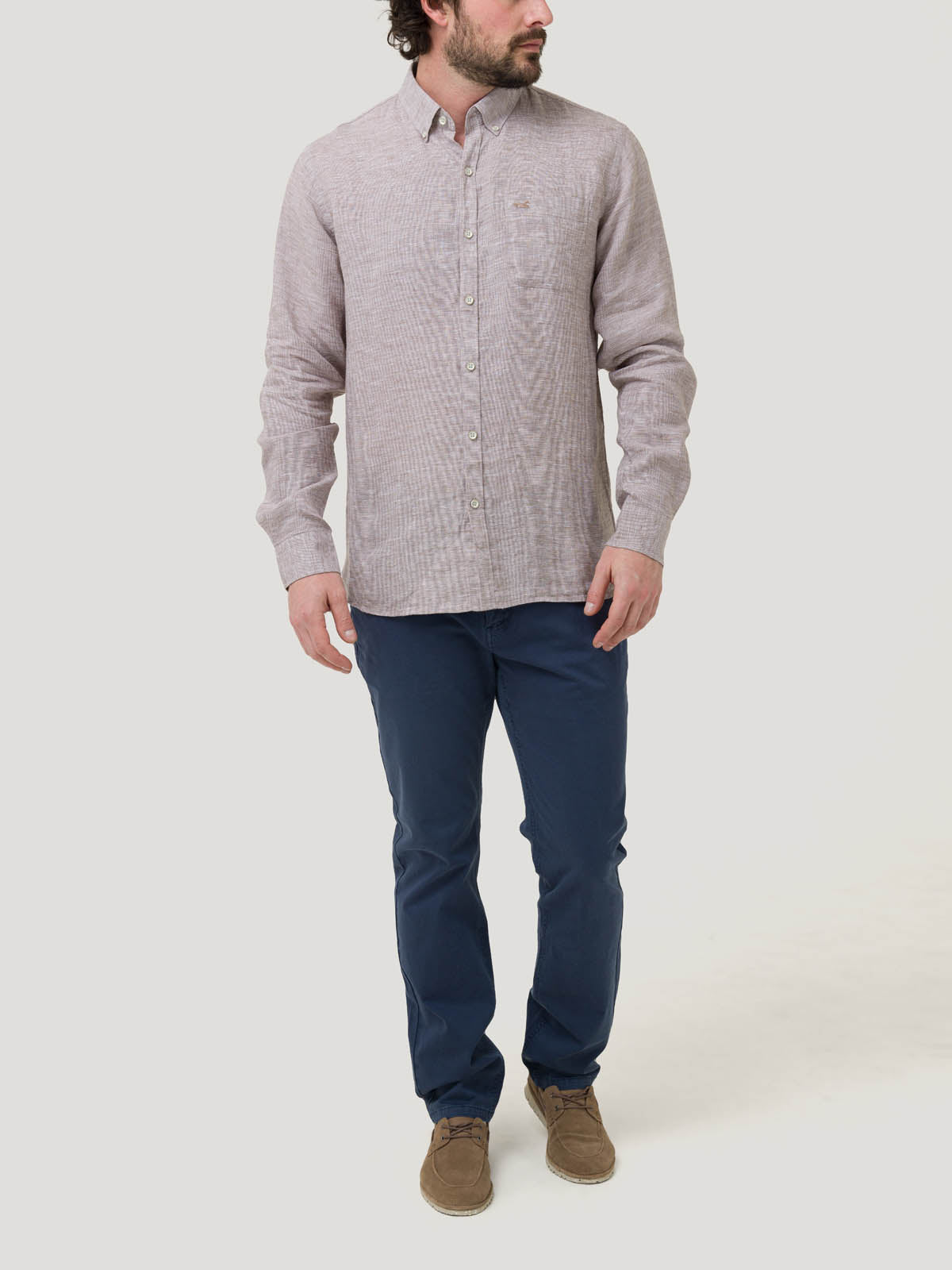 Camisa Lino Orgánico Hombre Linentex Café Rockford