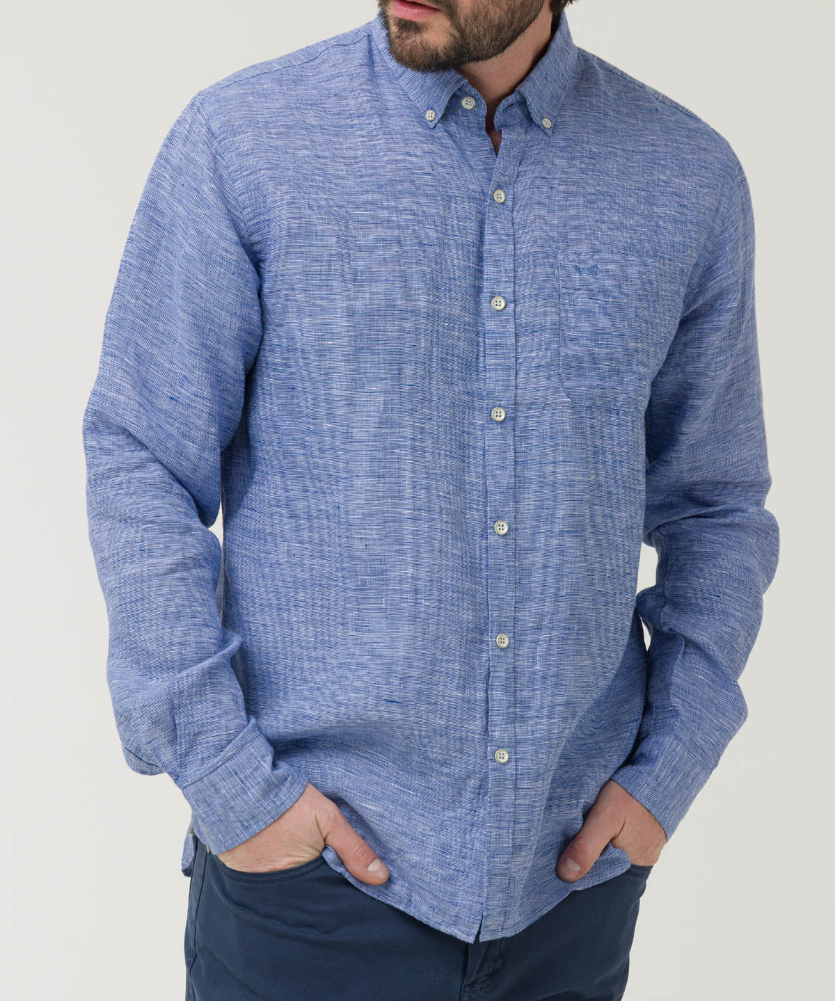 Camisa Lino Orgánico Hombre Linentex Azul Rockford