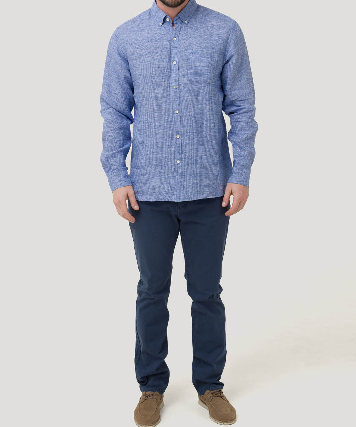 Camisa Lino Orgánico Hombre Linentex Azul Rockford