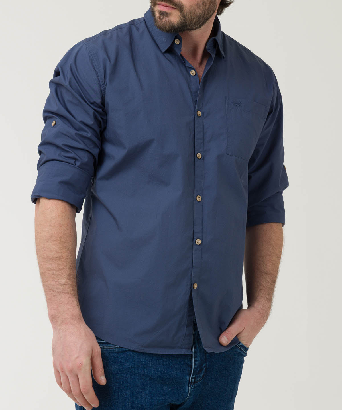 Camisa Algodón Orgánico Hombre Galiton Azul Rockford