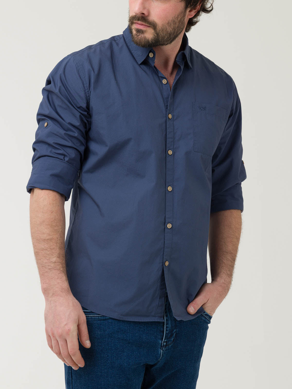 Camisa Algodón Orgánico Hombre Galiton Azul Rockford
