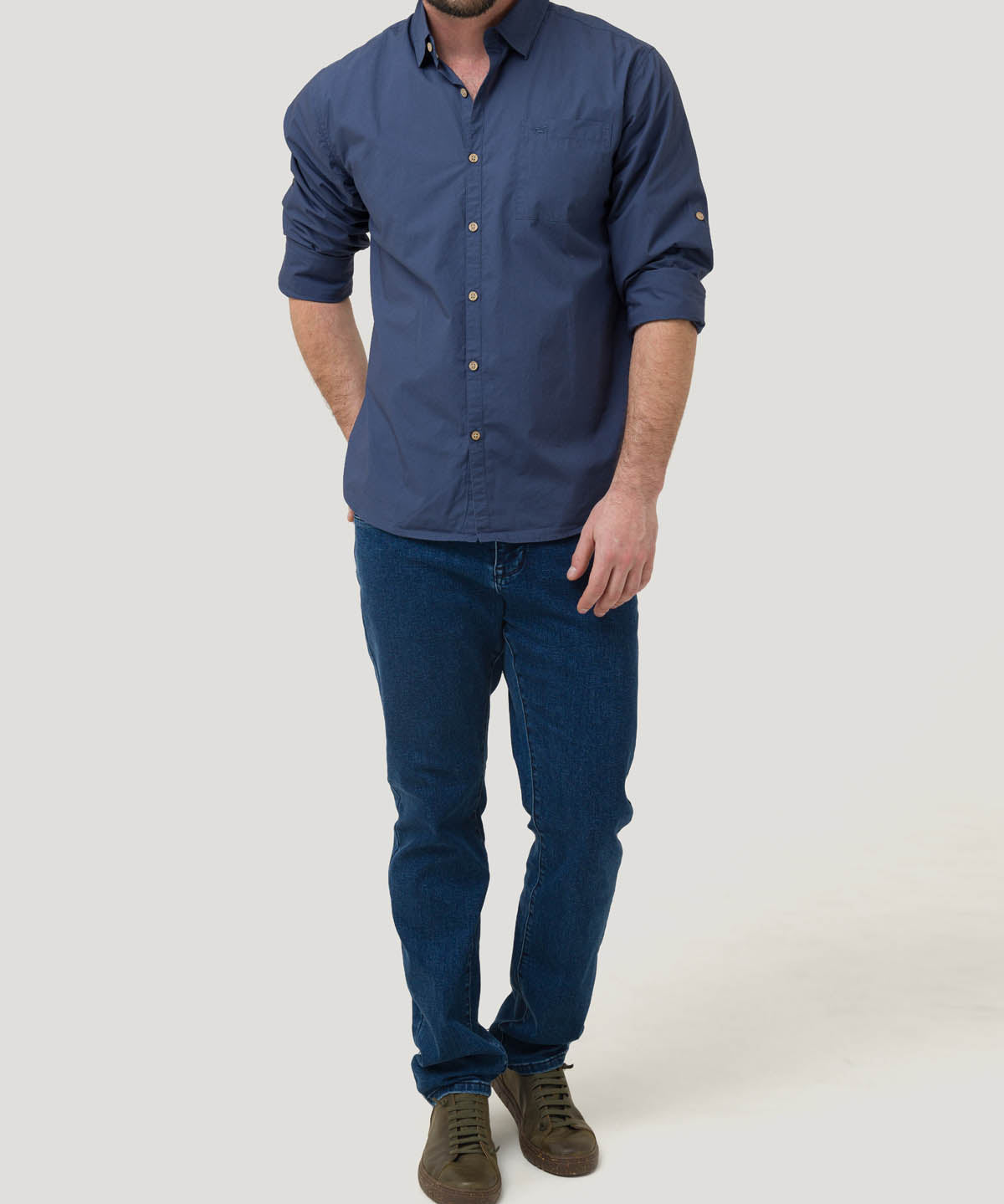 Camisa Algodón Orgánico Hombre Galiton Azul Rockford