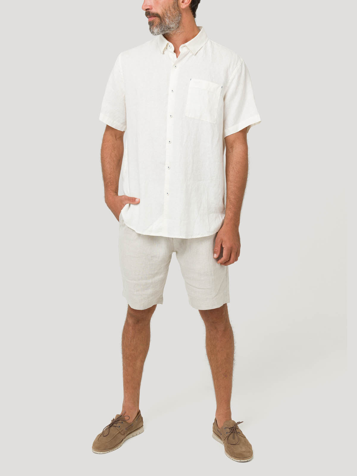 Camisa Lino Orgánico Hombre Linenshort Blanco Rockford